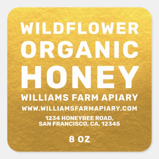 Modern Honey Jar Label Honeybee Apiary Gold (Voorkant)
