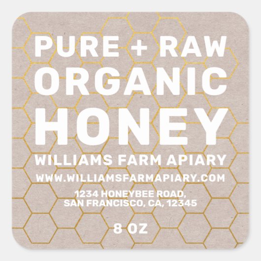 Modern Honey Jar Label Honeybee Apiary Kraft (Voorkant)