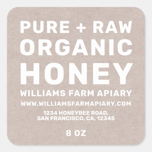 Modern Honey Jar Label Honeybee Apiary Kraft (Voorkant)