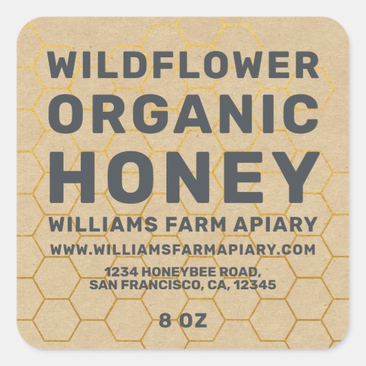 Modern Honey Jar Label Honeybee Apiary Kraft Paper (Voorkant)