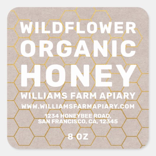 Modern Honey Jar Label Honeybee Apiary Kraft Paper (Voorkant)