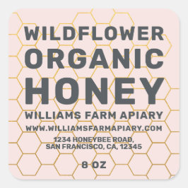 Modern Honey Jar Label Honeybee Apiary Pink