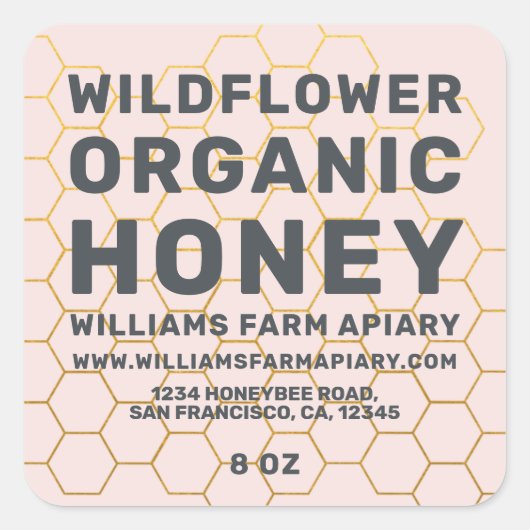 Modern Honey Jar Label Honeybee Apiary Pink (Voorkant)
