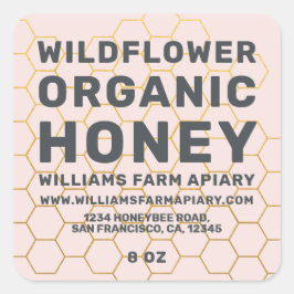 Modern Honey Jar Label Honeybee Apiary Pink