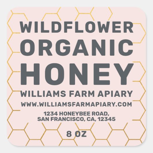 Modern Honey Jar Label Honeybee Apiary Pink (Voorkant)