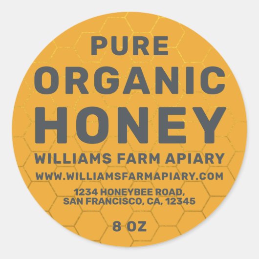 Modern Honey Jar Label Honeybee Apiary Yellow (Voorkant)