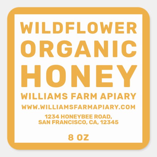 Modern Honey Jar Label Honeybee Apiary Yellow (Voorkant)