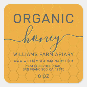 Modern Honey Jar Label Honeybee Apiary Yellow