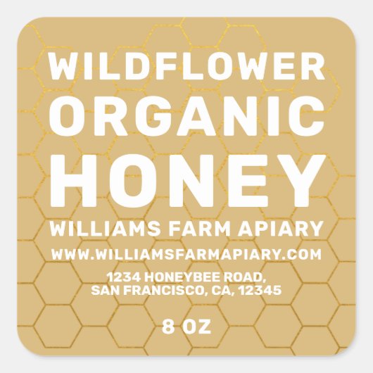 Modern Honey Jar Label Honeybee Apiary Yellow (Voorkant)