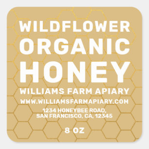 Modern Honey Jar Label Honeybee Apiary Yellow