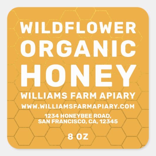 Modern Honey Jar Label Honeybee Apiary Yellow (Voorkant)