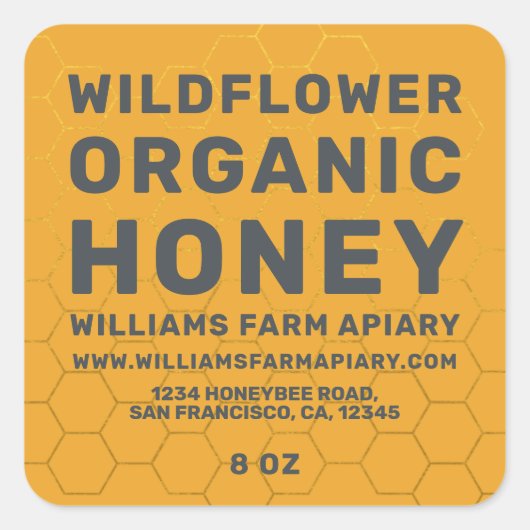 Modern Honey Jar Label Honeybee Apiary Yellow (Voorkant)