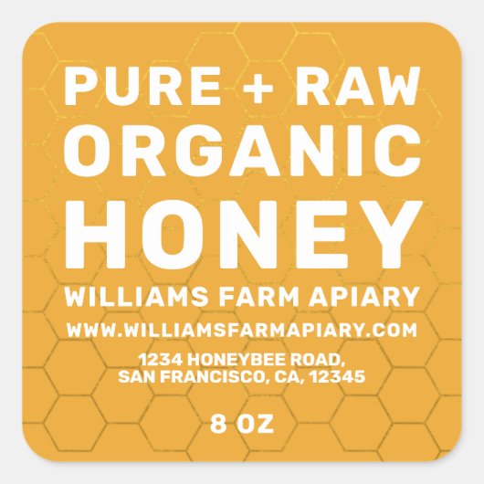 Modern Honey Jar Label Honeybee Apiary Yellow (Voorkant)