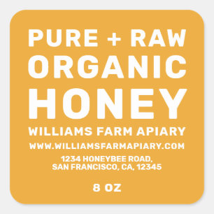 Modern Honey Jar Label Honeybee Apiary Yellow
