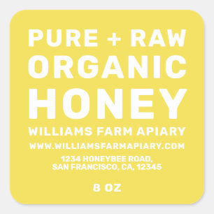 Modern Honey Jar Label Honeybee Apiary Yellow