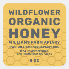 Modern Honey Jar Label Honeybee Apiary Yellow