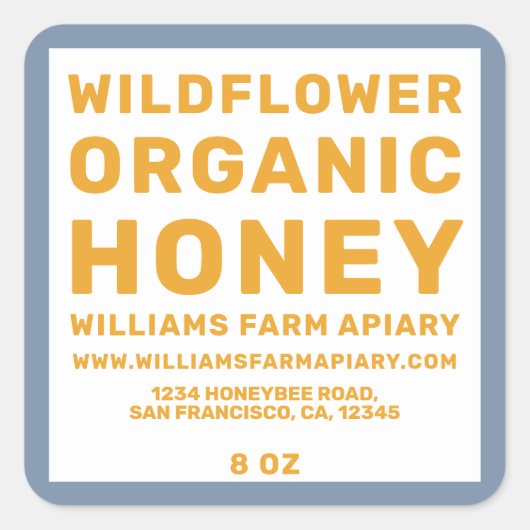 Modern Honey Jar Label Honeybee Blue Yellow (Voorkant)