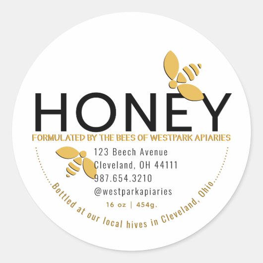 Modern Honey Label met gestileerde bijen Urban Bee (Voorkant)