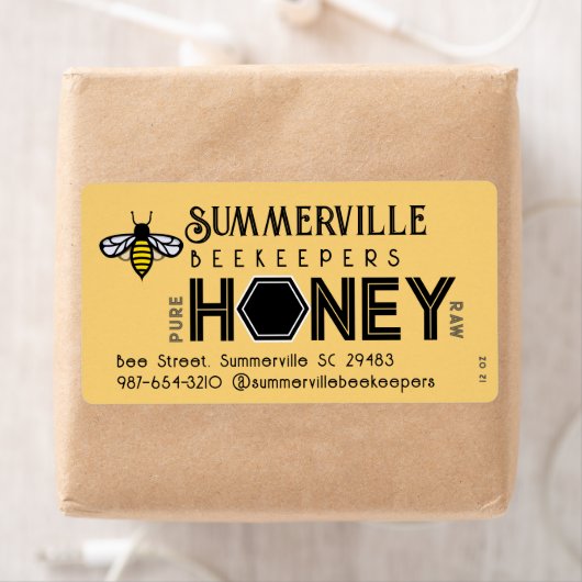 Modern Honey Label met Hexagon Border en Bee (Insitu)