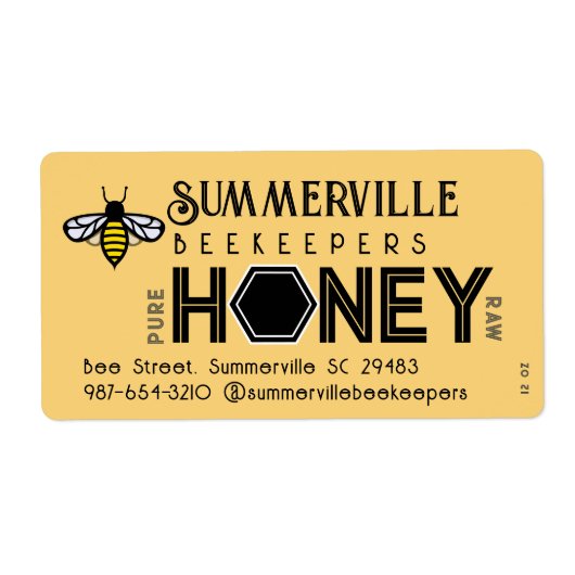 Modern Honey Label met Hexagon Border en Bee (Voorkant)