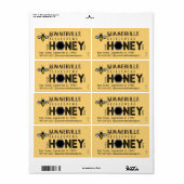 Modern Honey Label met Hexagon Border en Bee (Full Sheet)