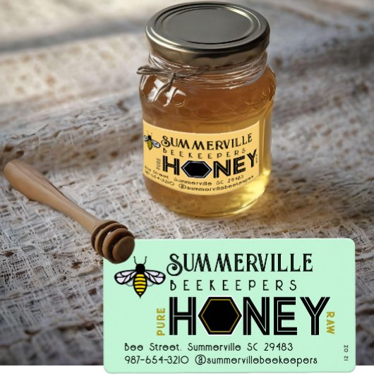 Modern Honey Label met Hexagon Border en Bee