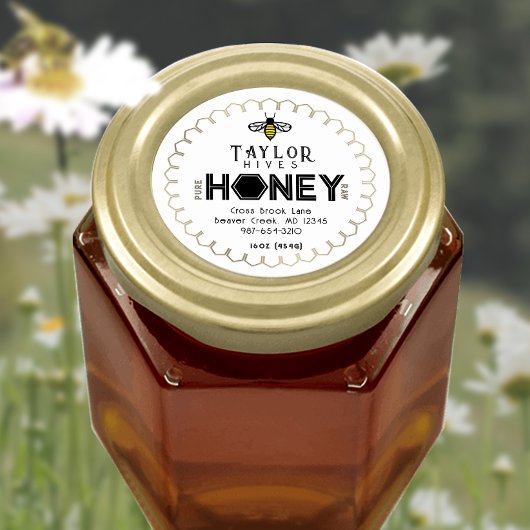 Modern Honey Label met Hexagon Border en Bee