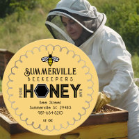 Modern Honey Label met Hexagon Border en Bee