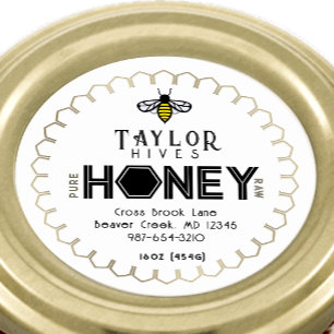 Modern Honey Label met Hexagon Border en Bee