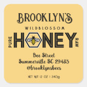 Modern Honey Label met Hexagon Border en Bee (Voorkant)