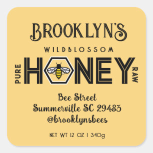 Modern Honey Label met Hexagon Border en Bee