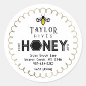 Modern Honey Label met Hexagon Border en Bee (Voorkant)
