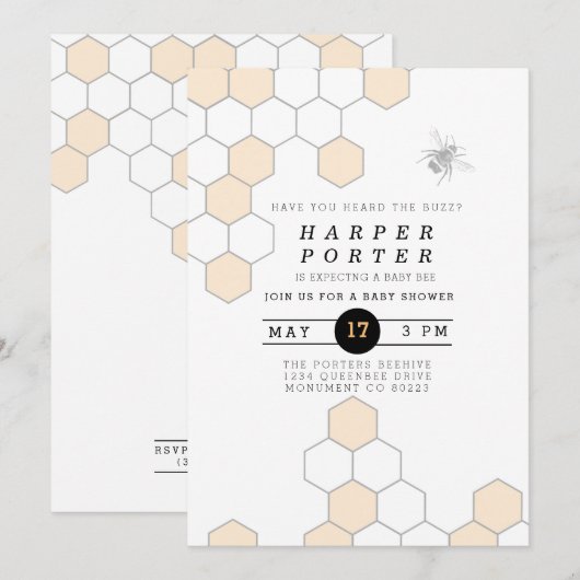 Modern Honeycomb | BumblebeenBaby shower Kaart (Voorkant / Achterkant)