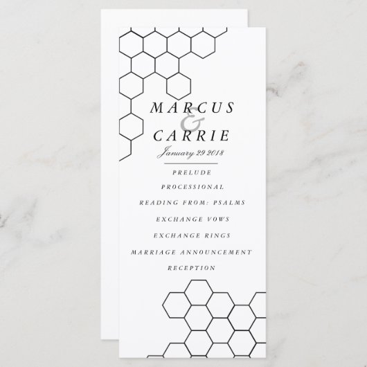 Modern Honeycomb huwelijksprogramma Programmakaart (Voorkant / Achterkant)