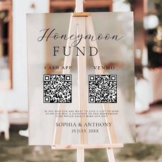 Modern Honeymoon Fund QR Code Acryl Trouwbord Acryl Bord