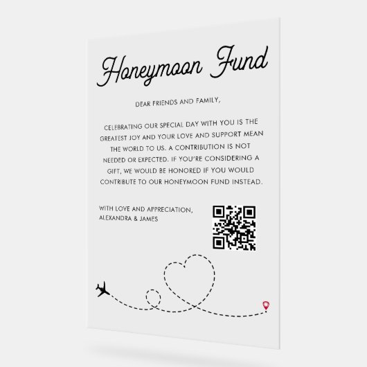 Modern Honeymoon Fund QR Code Goed gedaan Acryl Bord (Hoek)