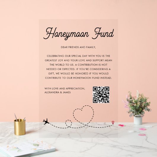 Modern Honeymoon Fund QR Code Goed gedaan Acryl Bord (Huwelijk)