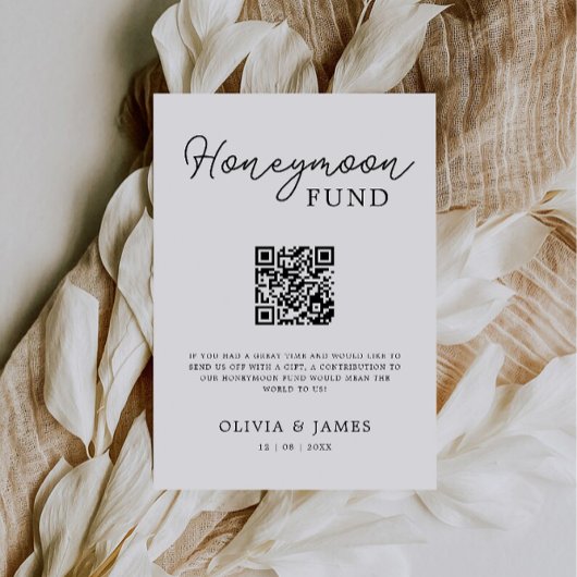 Modern Honeymoon Fund QR Code Sign, bruiloft Kaart