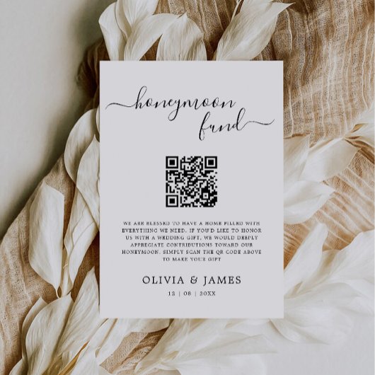 Modern Honeymoon Fund QR Code Sign, bruiloft Kaart