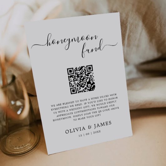 Modern Honeymoon Fund QR Code Sign, bruiloft Kaart