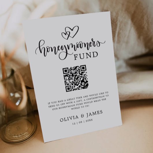 Modern Honeymoon Fund QR Code Sign, bruiloft Kaart