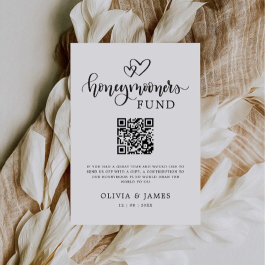 Modern Honeymoon Fund QR Code Sign, bruiloft Kaart