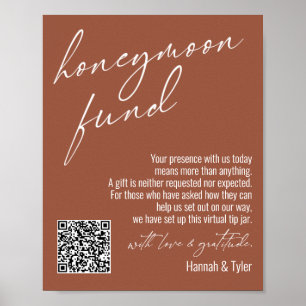 Modern Honeymoon Fund QR Code Terracotta Sign Poster