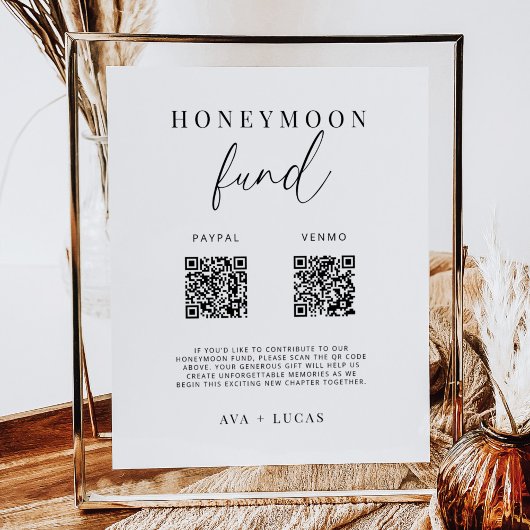 Modern Honeymoon Fund QR Code Trouwbord Poster
