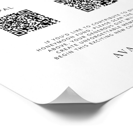 Modern Honeymoon Fund QR Code Trouwbord Poster (Hoek)