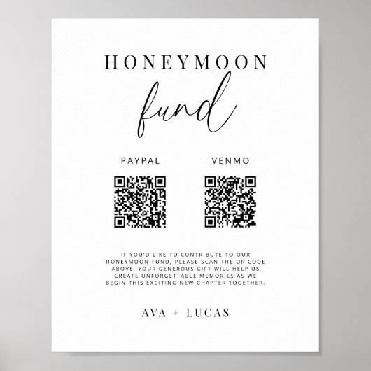 Modern Honeymoon Fund QR Code Trouwbord Poster (Voorkant)