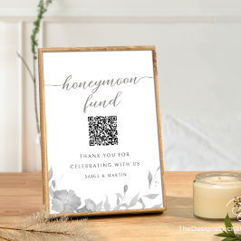 Modern Honeymoon Fund Sign Minimal Floral Poster Kaart