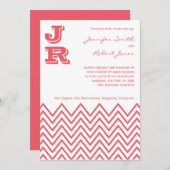 Modern Honeysuckle Pink Chevron Wedding Invitation Kaart (Voorkant / Achterkant)