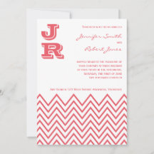Modern Honeysuckle Pink Chevron Wedding Invitation
