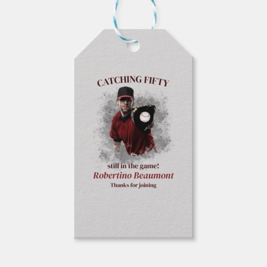 Modern honkbal Catching Fifty mannen 50ste verjaar Cadeaulabel (Voorkant)